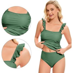 Maillot de bain tankini froncé à volants pour femme, effet ventre plat, deux pièces, avec haut et bas, bikinis et tenues de plage - Product Image 2