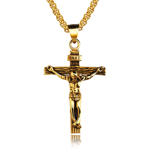Christian Jesus <b>Crucifix</b> Cross Pendant Necklace INRI Sterling <b>Silver</b> Gold Plated Cuban Chain Trendy Unisex Religious Jewelry - Product Image 6