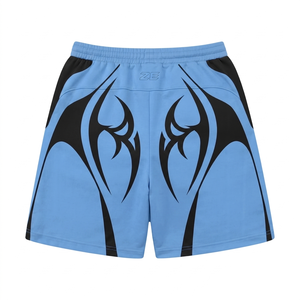 Shorts décontractés en polyester premium 120 GSM, bleu ciel, noir, avec empiècements contrastants - Product Image 2