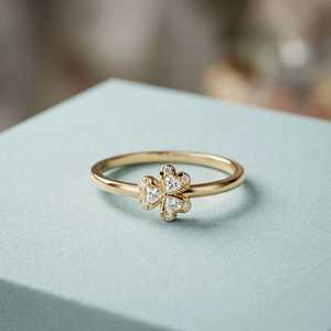 Floral Heart & Round Cut Diamond Minimalist Ring Lab Grown 14K Yellow Gold Engagement Party Surprise <b>Gift</b> For <b>Bride</b> - Product Image 2