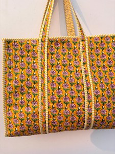 Luxury Yellow Cotton <b>Tote</b> <b>Bag</b> with Floral Print Bohemian Style <b>Summer</b> Casual Zipper Shopping Travel Handbag - Product Image 6