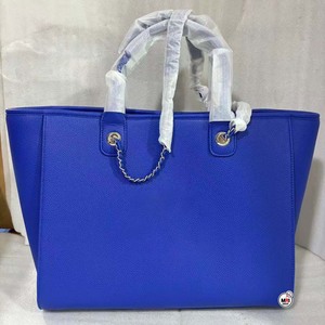 Blue PU Leather Tote Bag With <b>Chain</b> Strap Two Handles Pattern Trendy Open <b>Top</b> Women's Shoulder Bags All Seasons Shopping Fashion - Product Image 1