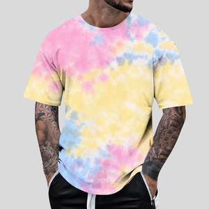 T-shirts tie-dye sur mesure OEM pour hommes, col rond oversize, 100% coton, haut décontracté, grandes tailles, coupe ample, confortable, t-shirt d'été - Product Image 4