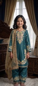 Salwar Kameez Pakistaní para Niñas, Bordado Floral, Traje de Diseñador de 3 Piezas con Dupatta para Eid, Bodas y Fiestas, Atuendo Étnico - Product Image 3