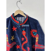 Veste en velours Suzani pour femmes, veste brodée serpent, veste bohème hippie, veste avec doublure en coton, veste d'hiver pour femmes