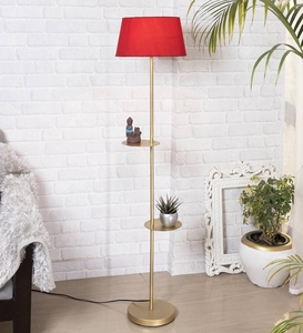 Lampadaire en coton rouge avec abat-jour en tissu, base métallique, vente en gros, fabricant de lampes sur pied, abat-jour en tissu personnalisé, OEM ODM - Product Image 6