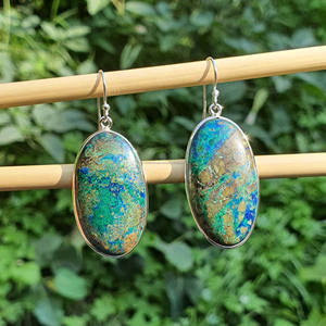 Vente en gros, approvisionnement en vrac, boucles d'oreilles pendantes ovales classiques en argent sterling 925 plaqué or, azurite, bijoux de corps, mariage - Product Image 2