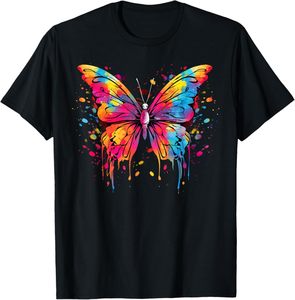 Camiseta Informal de Verano para Mujer, Estampado de Mariposas y Crisantemos, Manga Corta, Cuello Redondo, Top 2025 - Product Image 1