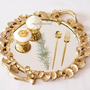 Anniversary Party Tray <b>Display</b> Holder Classic <b>Flower</b> Designing Gold Polished Metal and Glass Safe for Kitchen Use - Product Image 1