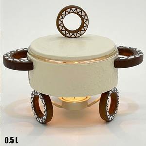 Mini-plat chauffant rond compact avec insert en verre et base décorative en bois pour service individuel en buffet - Product Image 2