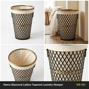 Handmade 42 cm Black Antique Brass Iron <b>Wire</b> <b>Basket</b> with Cotton Liner Heera Diamond Lattice Tapered <b>Storage</b> for Home Use - Product Image 5