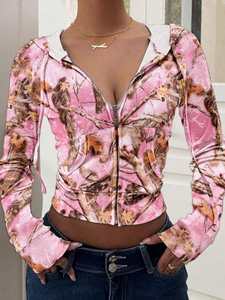 เสื้อฮู้ดครอปซิปผู้หญิงสีชมพูสำหรับฤดูหนาว ผ้าฟลีซแห้งเร็ว ทรงพอดีตัว แขนยาว ซิปด้านหน้า รับทำโลโก้ตามสั่ง OEM แบรนด์ส่วนตัว ขายส่ง - Product Image 6