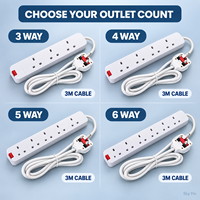 Multiprise Type G britannique 3, 4, 5 ou 6 prises 13A avec cordon d'extension de 3m et interrupteur principal – Vente en gros