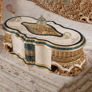 Ensemble de canapés sectionnels de luxe de style villa royale européenne, en bois d'acajou sculpté à la main, avec revêtement en tissu écologique - Product Image 5