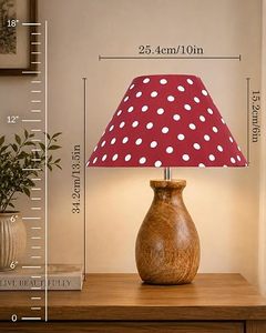 Lampe de table rouge à pois, abat-jour en tissu, base en bois, lampe de chevet, lampe de bureau, décoration de la maison - Product Image 3
