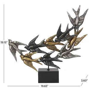 Sculpture d'oiseau moderne en bronze, plaquée or et argent, décoration d'intérieur, accent décoratif, 19,65 pouces de large, forme irrégulière, art de la sculpture - Product Image 1