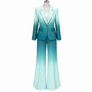 Women Gradient Color High Quality <b>Suit</b> Set Full Length Pants Turn-down Collar Breathable Elegant Design Regular Fit Spring Wear - Product Image 1