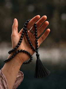 Black Onyx Hand-made Ball-Shaped <b>Rosary</b> Beaded Necklace with Tassel Religious Prayer Jewelry for Christianity Unisex Gift - Product Image 1