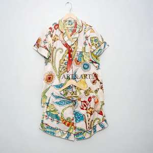 Conjunto de Pijama Corto de Algodón 100% Indio para Mujer, Primavera/Verano, Transpirable, Ligero y de Lujo, con Bolsa de Algodón - Product Image 5