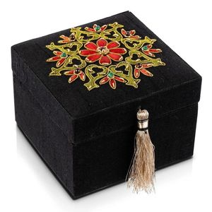 Elegant <b>Red</b> <b>Velvet</b> Jewelry Box Rectangle Lids Embroidered Floral Pattern Storage Case - Product Image 3