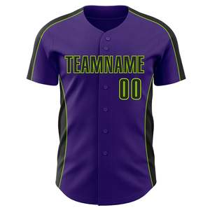 Camiseta de béisbol negra y morada personalizada con nombre del equipo y número, estampado sublimado, manga corta, cuello en V - Product Image 2