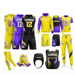 Ensemble d'uniformes de football 7 sur 7 sublimés à compression pour hommes, équipement complet rouge et bleu, 11 pièces, évacuation de l'humidité, toutes saisons, vêtements ajustés - Product Image 1