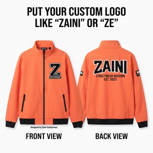Veste Softshell ZAINI Premium 220 GSM pour homme, automne, orange et noir, fermeture éclair intégrale, col montant, à capuche - Product Image 1