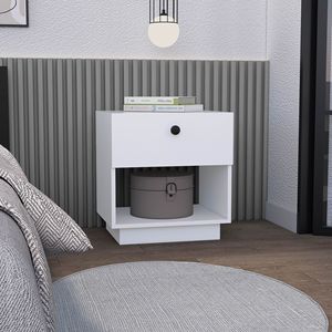 Comodino Bianco Paris con 1 Cassetto e Ripiano Inferiore Aperto, Tavolino o Tavolo Laterale - Product Image 1