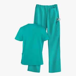 V-Neck Scrub Short Sleeve <b>Top</b> And Drawstring Pants Cotton Polyester Woven Fabric Scrubs Uniform Set For Hospital - Product Image 4