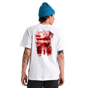 T-shirt blanc à manches courtes pour homme avec imprimé nature bleu au dos, coupe classique, col rond, jersey décontracté, tricoté 100% coton - Product Image 3