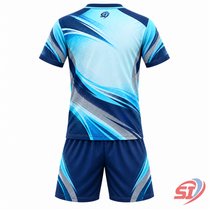 Ensemble de football personnalisé pour enfants, maillot et short Arctic Wave, sublimé, col en V, sans manches, séchage rapide, respirant, uniforme pour jeunes, 100% polyester - Product Image 2