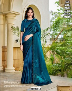 <b>Golden</b> Two Tone Satin Silk <b>Saree</b> With Embroidered Border For Wedding Traditional Wear Women Floor Length Regular Fit India Style - Product Image 5