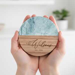 Luxury Handmade Wood Marble <b>Coaster</b> Set Natural Stone <b>Drink</b> <b>Coasters</b> for Dining Table Home Kitchen Bar Decoration - Product Image 6