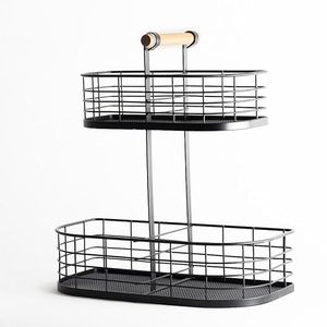 Estante de Almacenamiento Metálico de Dos Niveles con Asa para Organización de Especias de Cocina, Diseño Minimalista, Tipo Vertical, Forma Rectangular - Product Image 4