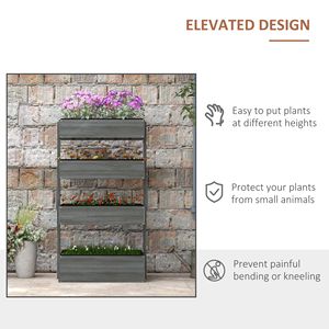 Jardinière en bois gris à 4 niveaux, auto-drainante avec fond en tissu, gain de place, potager surélevé à plusieurs niveaux pour fleurs, légumes et herbes - Product Image 5