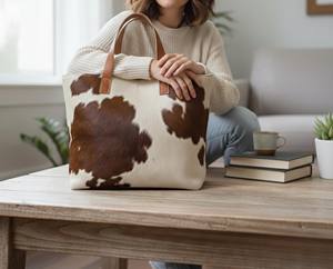 Bolso Tote de Cuero Genuino Premium con Pelo de Vaca Estilo Western para Mujer, con Bordado y Cremallera, Estilo Vintage, Bolso de Hombro LHTB-0082 - Product Image 3