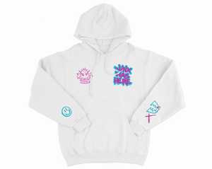 Sudadera con Capucha Unisex Azul Claro con Estampado Rosa y Cian, Estilo Urbano, Corte Holgado, para Otoño - Product Image 4