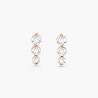 Pendientes de barra con 3 diamantes de 0.20ct, corte brillante, chapados en oro de 14K, cierre a presión, diamantes cultivados en laboratorio, corte delicado, joyería minimalista.