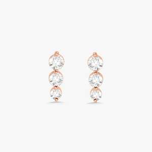 Pendientes de Barra con 3 Diamantes de Oro Sólido de 10K, 14K y 18K, Diamantes Cultivados en Laboratorio, Corte Redondo, Joyería Minimalista, Fabricante, Venta al Por Mayor, Personalizado - Product Image 5