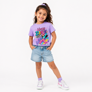 Camiseta de Manga Corta con Cuello Redondo, Estampado de Dibujos Animados Happy Dance Club de COTTON CLUB, Transpirable, 180g, para Niños de 5-6 Años, Corte Regular - Product Image 2