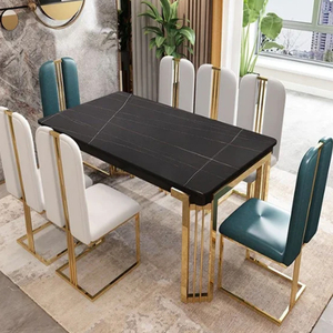 Rectanglur Dining Tables With <b>Marble</b> <b>Top</b> Luxury Dining Table 6 Seater Metal Dining Table Gold Plated - Product Image 5