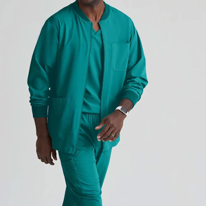 Polyester Rayon Spandex Stretchy Zipper Men's Sports Overcoat <b>Scrub</b> Tops Nurse Fleece Jacket Medical <b>Scrub</b> <b>Set</b> For Men - Product Image 4