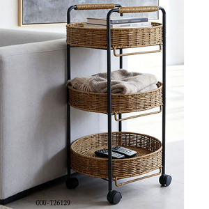 Carrito de Almacenamiento de 3 Niveles de Ratán con Ruedas y Asas - Product Image 4