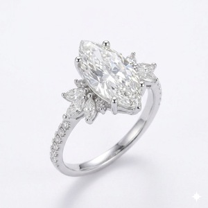 1.50ctw Lab Grown Diamond 925 <b>Sterling</b> <b>Silver</b> Engagement <b>Ring</b> 14K White Gold Marquise Cluster Diamond <b>Ring</b> Matching Bridal <b>Set</b> - Product Image 6