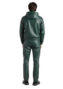 Designer Men's Forest Green Leather Co-Ord Set with Full-Zip Hoodie <b>Jacket</b> and Tailored Jogger Trousers - Product Image 4