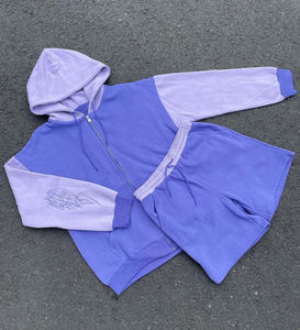 Conjunto de Sudadera con Capucha y Pantalones Cortos para Hombre, Estilo Vintage, Lavado Ácido, Efecto Desgastado, Personalizado, con Cierre Completo, 100% Algodón, Secado Rápido, para Verano - Product Image 4