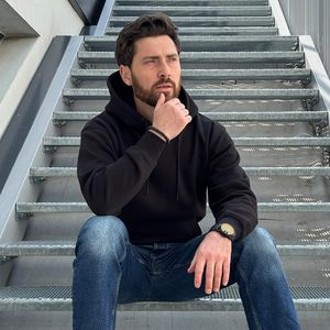 Sudadera con Capucha para Hombre 2026, Color Sólido, 100% Algodón Felpa, Corte Regular, Estilo Casual con Bolsillo, Tejido de Invierno, Colores Personalizables - Product Image 6