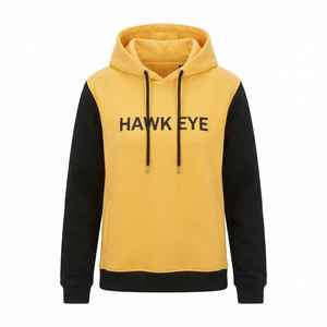 Sweat-shirt à capuche pour femme, jaune et noir, en molleton de coton et fibre de bambou, coupe classique, pour l'automne - Product Image 6