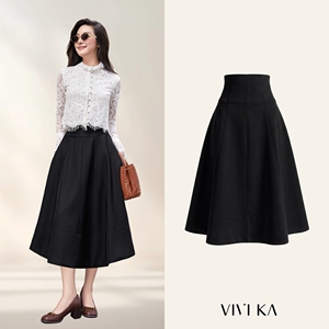 Jupe midi évasée noire élégante et moderne pour femme, taille haute, décontractée, pour le bureau, conception personnalisée ODM OEM RYAN - Product Image 1