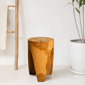 ARTERRA Luxury Solid Teak Wood Tripod <b>Stool</b> <b>Ottoman</b> Villa Hotel Apartment Use Versatile Seating Rustic/Modern Living Room - Product Image 3